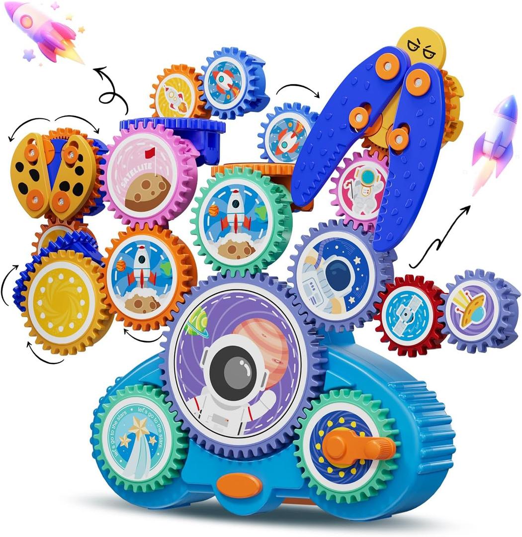 Fivoro STEM Gears Toys for Kids Ages 3+, Creative Learning Building Blocks, 18Pcs Educational Construction Toy Set, Electric & Manual Dual Mode, Versatile Gear Playset Gift for Boys & Girls
