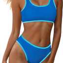 YIMISAN Womens Ribbed Bikini Set Crop Top Sporty Swimsuits with Mid Waist Cheeky Two Piece Bathing Suit, Size S