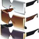 Frienda 3 Pieces Oversized Square Sunglasses for Women Trendy Fashion Rimless Frame Glasses Transparent Eyewear (Gray, Silver, Brown)