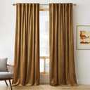 RYB HOME Velvet Curtains 96 inches, Soft Durable Drapes Room Darkening Privacy Window Treatment Farmhouse Decor for Living Room Sliding Glass Door, Golden Brown, W52 x L96 inches, Set of 2