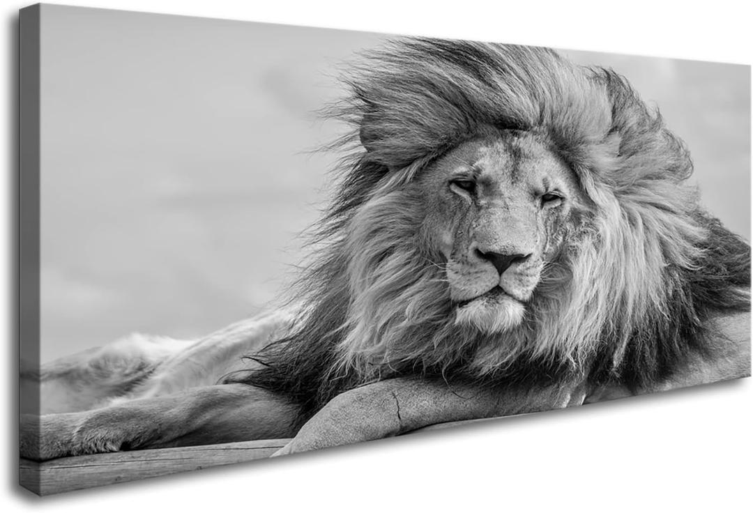 YYYYHPP YP0975 Brown Lion Wall Art in Black and White Canvas Wall Art Framed Animal Canvas Prints Painting Pictures Ready to Hang for Living Room Bedroom Kitchen Home and Office Wall Decor