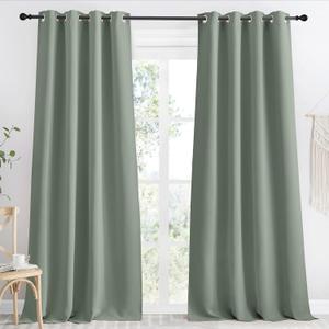 NICETOWN Blackout Greyish Green Curtain 96 inch Length for Bedroom, W55 x L96, 1 Panel, Thermal Insulated Grommet Room Darkening Window Drape Sound Dampening for Living Room