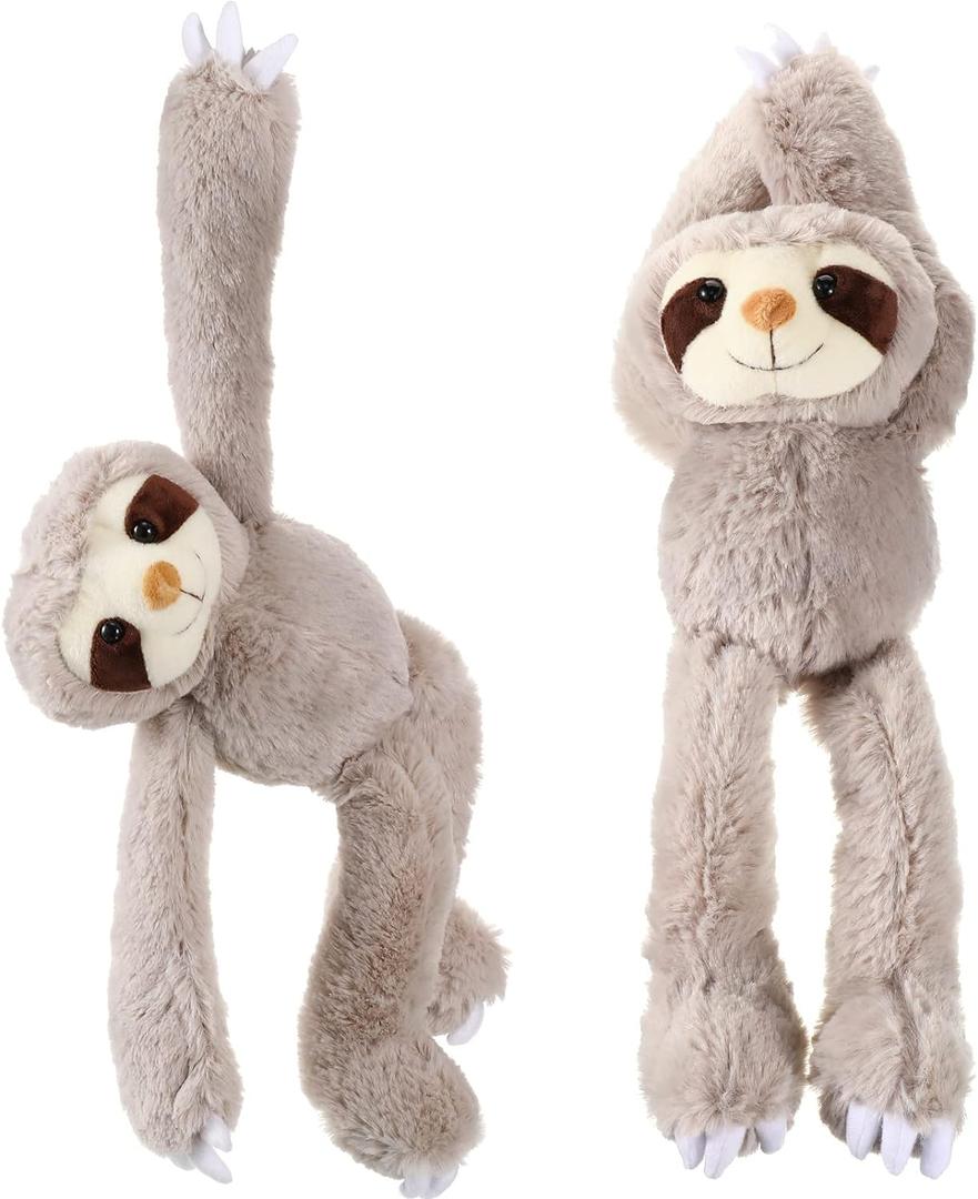 Queekay 2 Packs Sloth Stuffed Animal Hanging 18 Inch Three Toed Sloth Plush Toy with Hook and Loop Hands for Teens Adults Gifts Decors(Gray)