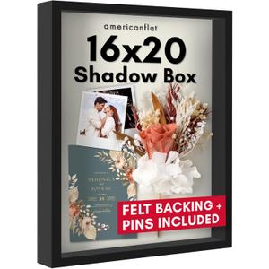 Americanflat 16x20 Shadow Box Frame with Polished Plexiglass - Silhouette Collection - Large Shadow Box Display Case for Tabletop and Wall Display - Black with Soft Felt Back
