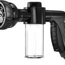 Wevdn Car Wash Nozzle, High Pressure 8 Adjustable Patterns Sprayer with Soap Dispenser, Universal Garden Hose Foam Nozzle for Car Washing and House Cleaning, Car Accessories (Black)