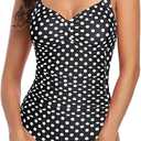 Women Ruched Slimming One Piece Swimsuits Tummy Control Vintage Bathing Suits (2X)