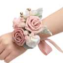 Ling's moment 6pcs Wedding Wrist Corsage Artificial Flowers, Girl/Mother Homecoming Prom Corsages Wristlet Décor, etc. Dusty Rose Pink