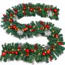 YoleShy 9 Foot Christmas Garland, Outdoor Christmas Garland with Pine Cones, Red Berries Red Ball for Fireplace, Mantle Stair Railing