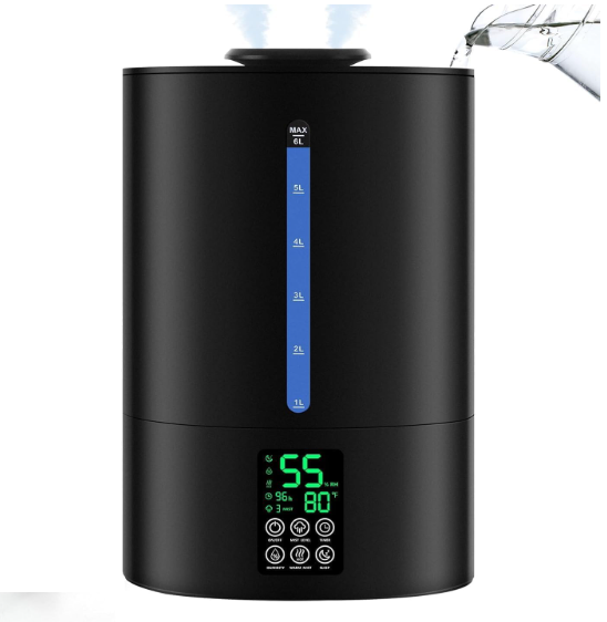 Coolfiqu 6L Humidifiers for Bedroom Large Room Home,Cool and Warm Humidifier for Baby and Plants Hot Mist Top Fill Desk Humidifiers Oil Diffuser,Quiet,Adjustable Mist,360°NozzleBlack(2026 Upgraded)