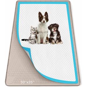 Pee Pad Holder for Dogs, 50" x 35" Silicone Pee Tray Mat Leak-Proof, High Edge, No Spill Pet Pad Holder for Puppy, Cat, Rabbit, Training Pads for Floor Protection, No Pee Pads (Khaki)