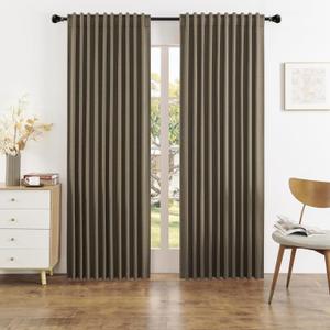 Faux Linen Full Blackout Curtains Vertical Drapes for Patio Sliding Glass Door,Back Tab Pinch Pleated Window Treatment Curtains,W84 x L96,2 Panels Set,Chocolate Brown