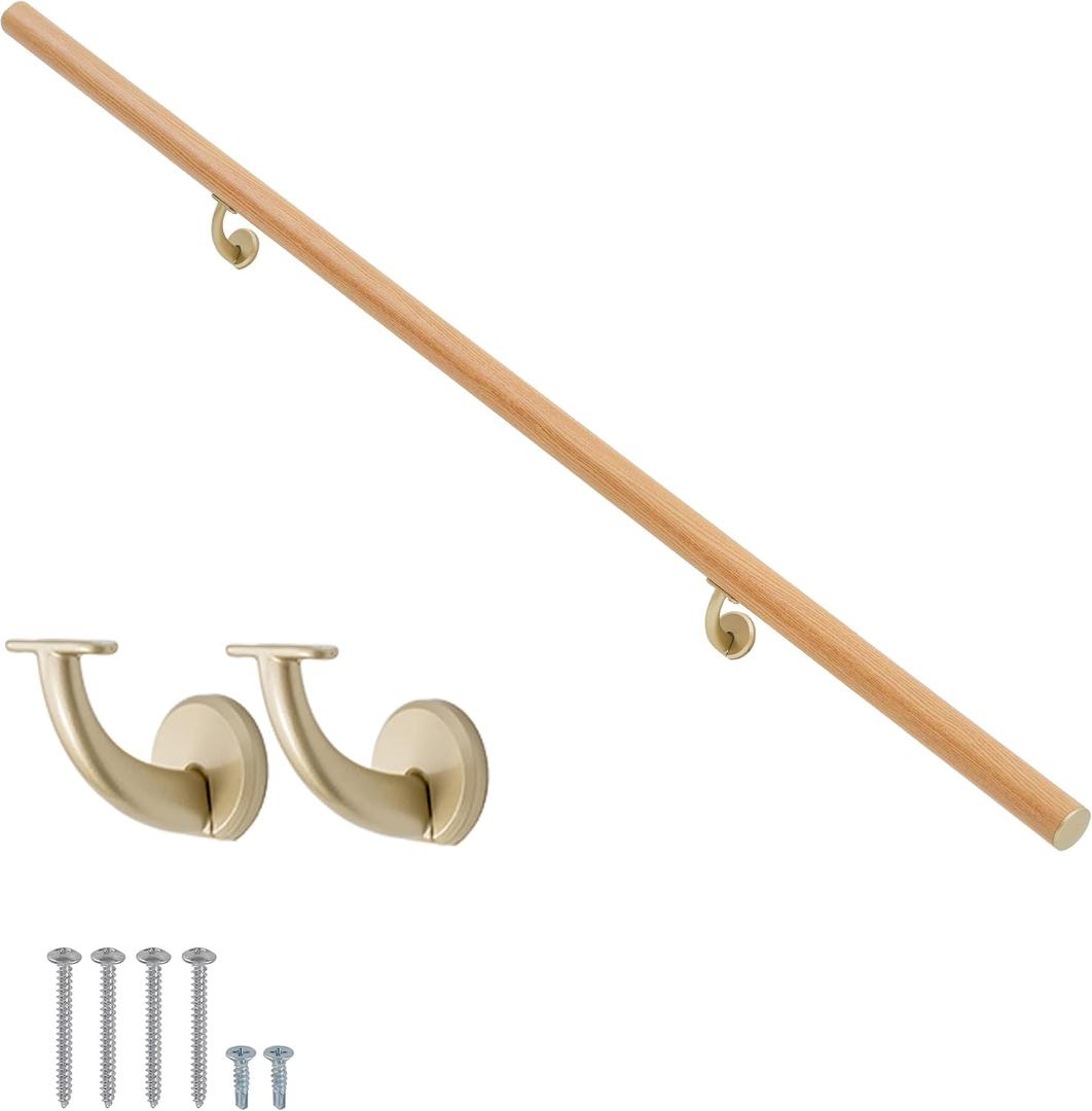 7 FT Modern Aluminum Handrail Set, handrails for Indoor Stairs,Deck,Slope, Wall Mounted Staircase handrails, Zink Alloy Brackets Included,Rust Free. (Cherry Wood Grain, 7 FT)