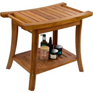 Tinamo 18”L Teak Shower Bench for Inside Shower with Handles, Storage Shelf