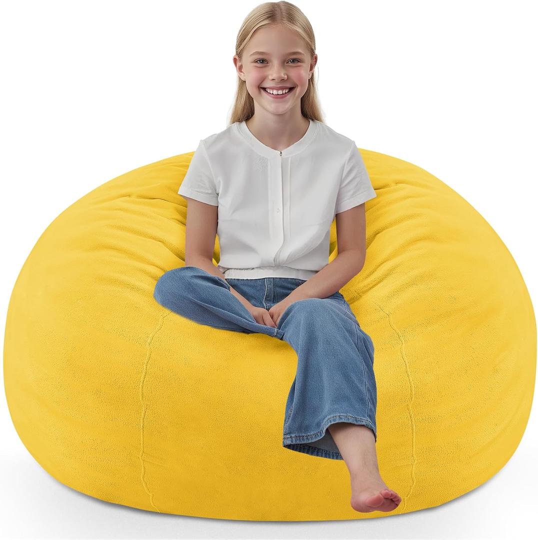 2FT Bean Bag Chair, Comfy Bean Bag Chairs with Memory Foam Filled, Fluffy Beanbag Sofa with Dutch Velvet Cover, Teardrop BeanBag Chairs for Living Room, Playroom - Lemon (2FT-28"x28"x22")