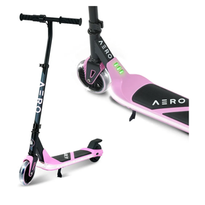 AERO Kids Electric Scooter for Boys and Girls Ages 6-12 or 8-12, with Hand Accelerator, LED Lights, 2 Speed Levels, Battery Indicator, Rubber Mat, and Adjustable Heights 