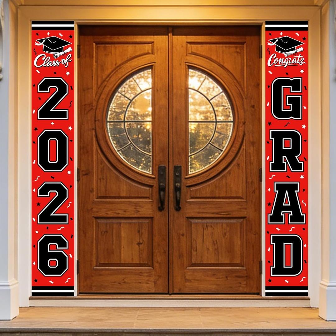 4 x 2026 Graduation Decorations,Congrats Grad Banner Backdrop for Class of 2026 Decorations- Red Graduation Party Decorations