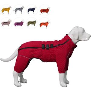 Warm Dog Coat Double Layers Dog Vest, 4 Legs Covered Windproof Waterproof Reflective Warm Dog Vest Outdoor Skating Dog Costume for Small Medium Large Dogs Red 4XL (4XL (back 25"))