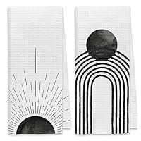 Dibor Boho Sun Line Rainbow Kitchen Towels Dish Towels Dishcloth,Boho Nature Landscape Decorative Absorbent Drying Cloth Hand Towels Tea Towels for Bathroom Kitchen(Set of 2) (White)
