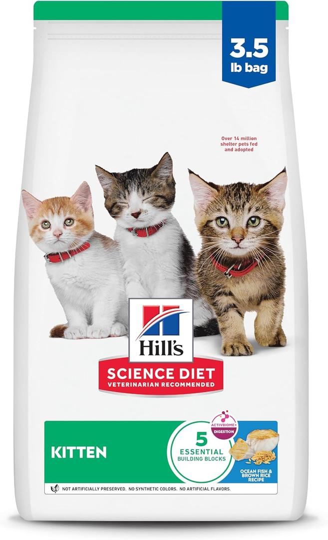Hill's Science Diet Kitten, Kitten Premium Nutrition, Dry Cat Food, Ocean Fish & Brown Rice, 3.5 lb Bag (EXP 04/01/27)