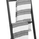 mDesign Metal Free Standing Wall Leaning Decorative Bath Towel Rack Bar Storage Ladder - for Bathroom, Kitchen; Holds Towels, Blanket, Throw Blankets, Quilts - 4 Levels - Matte Black