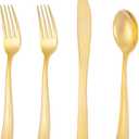 300 Pieces Gold Plastic Silverware - Heavy Duty Disposable Cutlery Set - Gold Disposable Utensils Include 150 Forks, 75 Spoons, 75 Knives for Dinner, Parties, Weddings