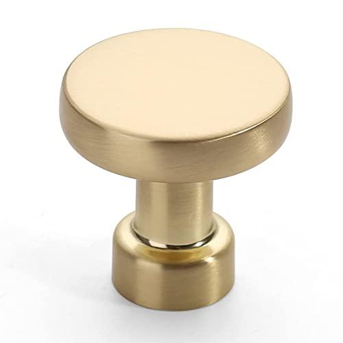 Amerdeco 30 Pack Brushed Brass Kitchen Cabinet Knobs Single Hole Cabinet Pulls Round Gold Drawer Knob Dresser Knobs for Bathroom Cabinets