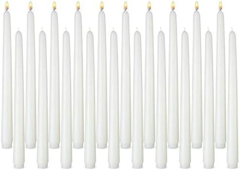 19 Pack White Taper Candles, 10 Hours Burn Time, Unscented, Smokeless and Dripless, 0.8 x 12 Inch Dinner Candle Set for Household, Wedding, Party and Home Décor Candlesticks