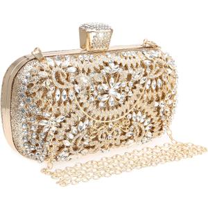 Womens Sparkly Rhinestone Crystal Clutch Bag Glitter Sequin Bridal Purse Evening Handbag for Wedding Party Prom (Full Gold)