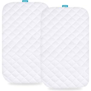 Bassinet Mattress Pad Cover for BCOL and bonbay Baby Bassinet Bedside Sleeper, 2 Pack, Waterproof Quilted Ultra Soft Surface, White