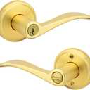 Kwikset Sedona Entry Door Handle with Lock and Key, Secure Keyed Reversible Lever Exterior, for Front Entrance and Bedrooms, Satin Brass, Pick Resistant Smartkey Rekey Security and Microban