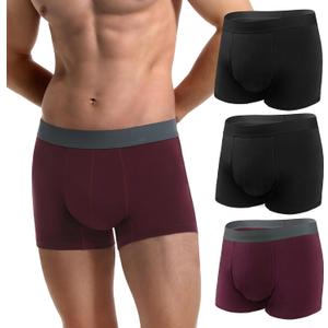 Mens Incontinence Underwear 2.3 oz Absorbency Protection Adult Leak Proof Boxer Briefs Washable Bladder Leakage Cotton 3 Pack (2 Black-1 Maroon, L)