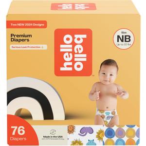 Hello Bello Premium Diapers Size NB, Safari Squad & Shine and Dandy Designs, 76ct Club Box