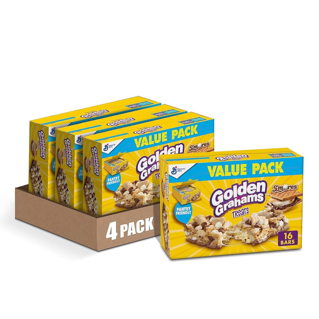 Golden Grahams Cereal Treat Bars, S'mores, Snack Bars, Value Pack, 16 Ct, 16.96 oz (Pack of 4)