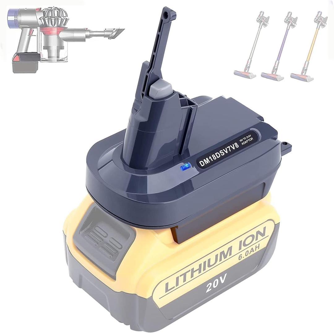 V7 V8 Battery Adapter Compatible with Dewalt 20V Battery Converted to Replacement for Dyson V7 V8 Battery SV10 SV11 Series Animal Absolute Motorhead Pro HEPA Cordless Stick Vacuum Cleaners
