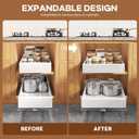 Seinloes 2 Pack Expandable Pull Out Cabinet Organizer 21" Deep with Raising Pad for Framed Cabinets,Upgrade 3 Slide Rails Slide Out Drawers,Roll Out Shelves Adhesive,Adjustable Width 9"-14.1" White