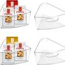 URALFA Lazy Susan Organizers Set of 4, 10"x 9.5"x 4" Corner Cabinet Organizer, Plastic Transparent Kitchen Cabinet Storage Bins with Handle, 4" Deep Container, 1/8 Wedge - Food Safe, BPA Free