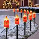 Set of 5 Christmas Candle Pathway Lights, Classic Red Outdoor Christmas Decorations for Yard, Weatherproof C7 LED Garden Stakes for Holiday Entryway & Walkway