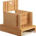 Bamboo Bread Slicer, Adjustable Width Bread Slicer for Homemade Bread, Crumb Catcher, Foldable and Compact Loaf Cutter 2 Size Slicing Guide