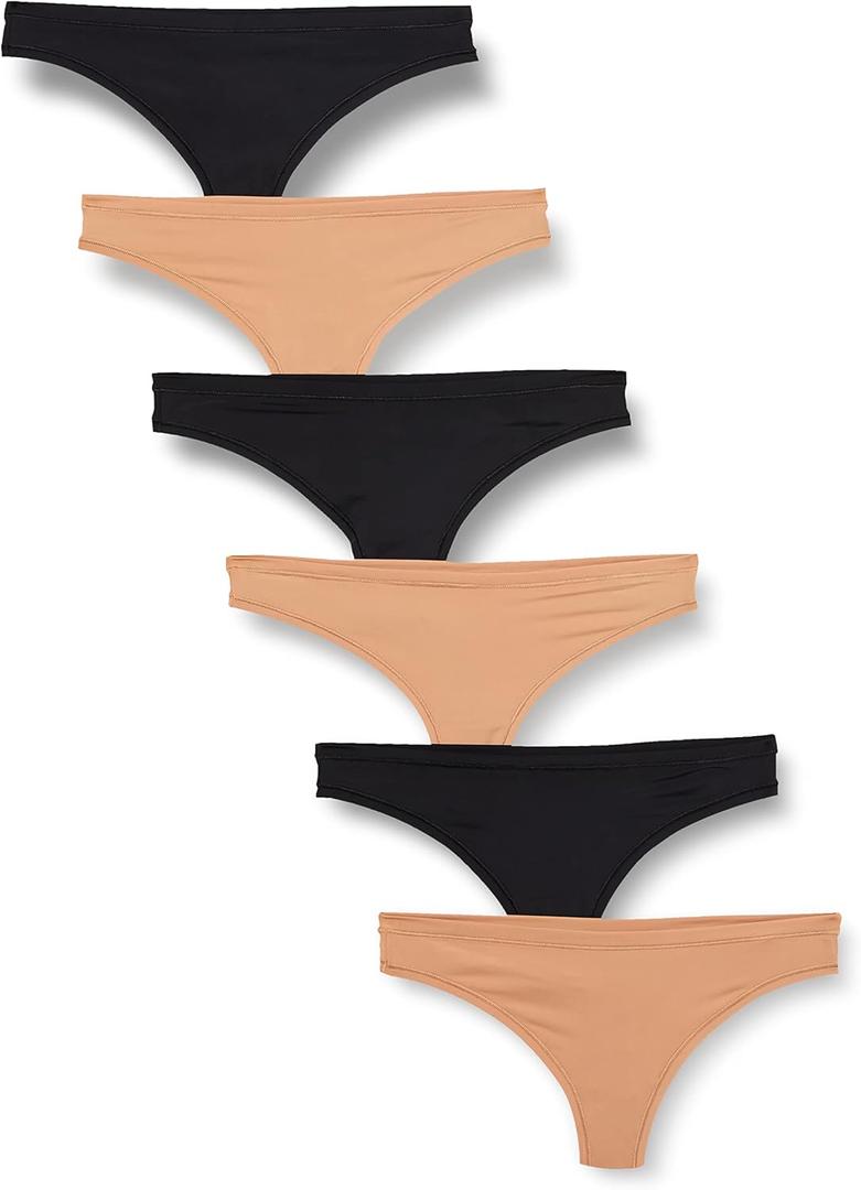 Amazon Essentials Women's Microfiber Underwear (Hipster & Thong), Pack of 6 (Medium, Black/Washed Bronze)