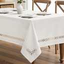 MIULEE White Rectangle Linen Polyester Tablecloth with Decorative Cutouts Spring Waterproof Stain Resistant & Shrink-Proof Table Cloth 60x84 inch Farmhouse Style for Dining and Outdoor Picnics