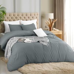 Utopia Bedding Duvet Cover Set with Pillowcases - 3 Pieces Bedding Duvet Cover with Zipper Closure - 1 Duvet Cover with 2 Pillowcases - Soft Brushed Microfiber (Queen, Grey)