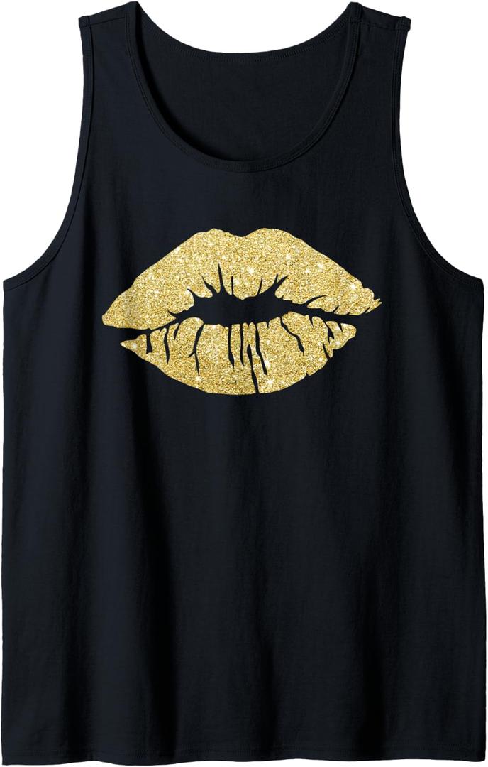 Women's Kiss Lips Gold Lips Gold Lipstick Gold Kiss Tank Top Small