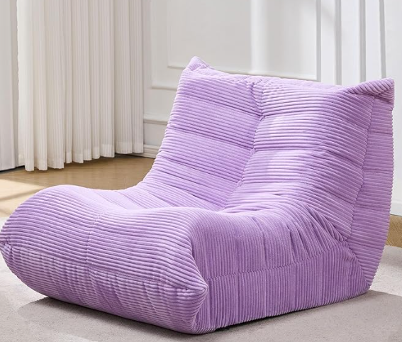 Bean Bag Chairs for Adults Giant Bean Bag Chair Memory Foam BeanBag Chair Bean Bag Sofa with Filler Faux Fur Fireside Beanbags Lazy Sofa for Living Room Bedroom Office (Purple Corduroy, Single)
