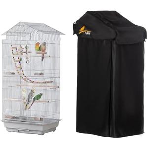 Perfitel Small Bird Cage Cover(Black) Good Night Black-Out Cover for Birdcage with Roof Top Durable Breathable Washable Material (18x14x 39) inches(cage is not Included) (18 * 14 * 40, U-Shaped)