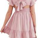 DOKOTOO KIDS Girls Elegant Ruffle Short Sleeve Back Tie Dresses 6-13 Years Old