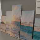 Goldfoilart 5 Pieces Beach Sunset Canvas Wall Art Blue Sea Prints Romantic Ocean Waves Pictures Painting for Living Room Bedroom Home Decorations Wall Decor Ready to Hang (12x20Inchx2pcs+12x26Inchx2pcs+12x32Inch x1pc)