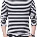 SHUIANGRAN Men's Striped T-Shirt Sport Cotton Shirts Classic Fit Casual Pullover Long/Short Sleeve Crew Neck Striped Shirts, Small