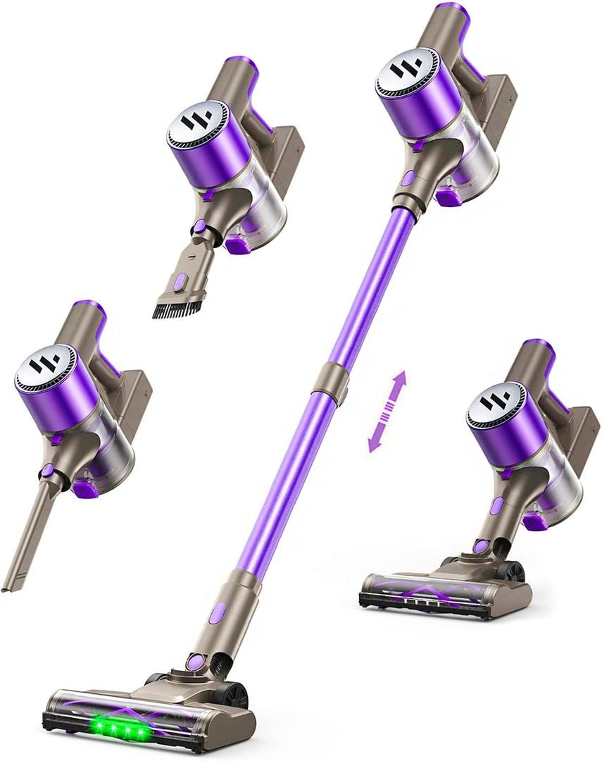 WLOTPO Vacuum Cleaners for Home,Cordless Vacuum Cleaner,Lightweight Stick Vacuum Cordless Rechargeable,Self-Standing Design,LED Touch Screen,Vacuum for Hardwood Floors,Carpet,Pet Hair(Deep Purple)