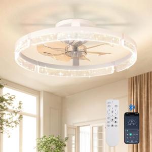 addlon Ceiling Fans with Lights and Remote, 20'' Low Profile Ceiling Fans, 3000-6000K Dimmable Modern Flush Mount LED Fan Light, Fandelier Ceiling Fan for Bedroom, Kitchen, Living Room, White