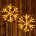 Fudios Snowflake Lights Warm White Battery Operated with Timer 70 LED 14in for Christmas Wall Window Decoration 2sets